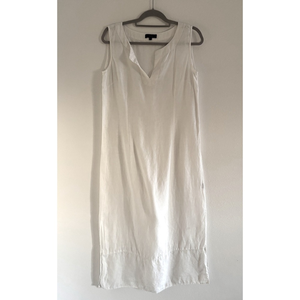 Dune Dress Womens 10‎ White Linen Midi Beachy Preppy Coastal Resort Luxury